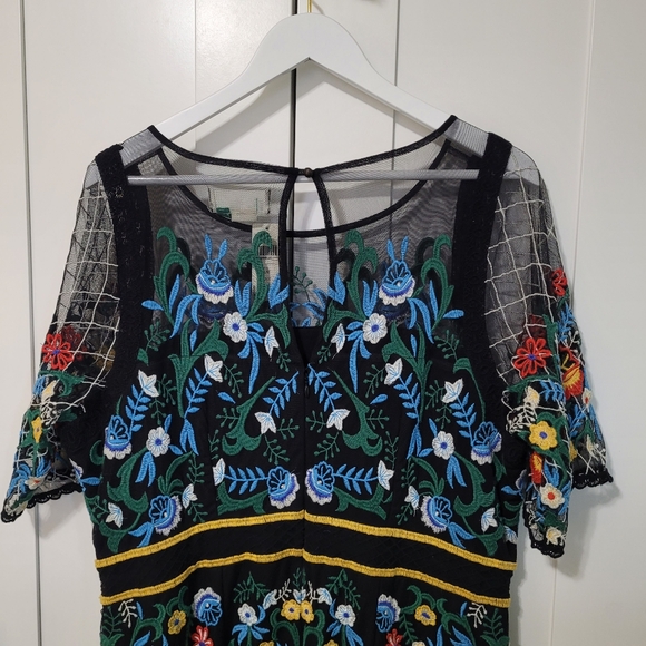 Anthropologie Esther Embroidered Floral Mesh Lace Midi Dress - Picture 15 of 16